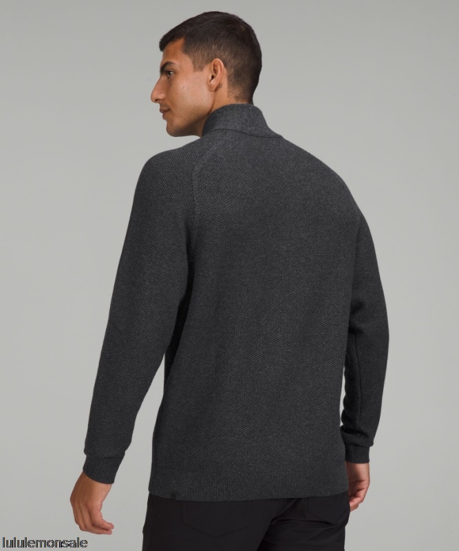 Lululemon Deutschland DELULU938 | Schwarz Meliert Strukturierter Strickpullover Mit Halbem Reißverschluss